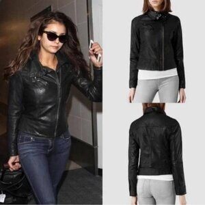 ALL SAINTS Black Belvedere Leather Moto Jacket Size - US 2 UK 6
